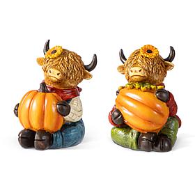 Glitzhome 4.25"H Fall Resin Highland Cow Table Decor Set of 2