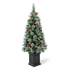 Glitzhome 4ft Pre-Lit Artificial Christmas Porch Tree with Pinecones
