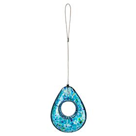 Glitzhome 6.75" Glass Water Drop Hanging Blue Dots Birdfeeder