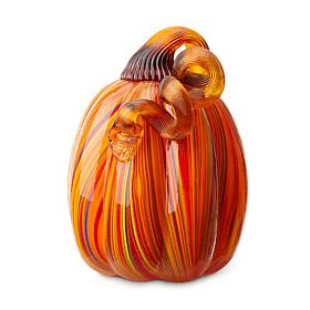 Glitzhome 6in. H Multi Striped Glass Pumpkin