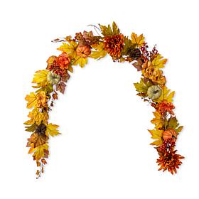 Glitzhome 72"L Fall Dahlia Pumpkin, Leaf and Berry Garland