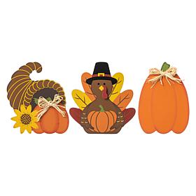 Glitzhome 7in. H Thanksgiving Wooden Pumpkin /Turkey /Croissant Decor