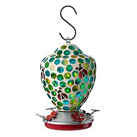 Glitzhome 8.25"H Glass Hanging Dots & Ladybugs Mosaic Birdfeeder