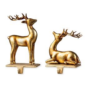 Glitzhome Gold Resin Standing & Sitting Reindeer Stocking Holders