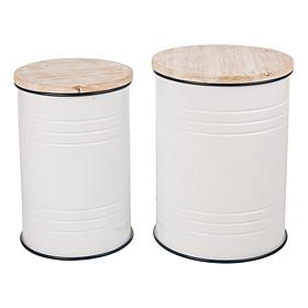 Glitzhome Modern Metal Storage Accent Table/Stool w/ Wood Lid 2-Pack