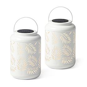 Glitzhome Set of 2 8.75in H Metal Cutout Leaf Solar Hanging Lantern