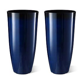 Glitzhome Set of 2 Gradient Cobalt Blue Faux Ceramic Plastic Planters