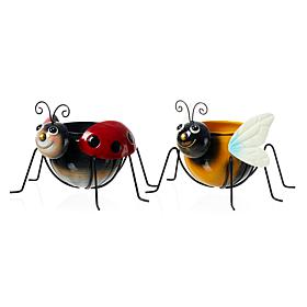Glitzhome Set of 2 Metal Bee/Ladybug Statue Planters with Drainage