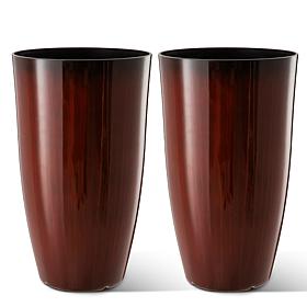 Glitzhome Set of 2 Oversized Gradient Red Faux Ceramic Tall Planters