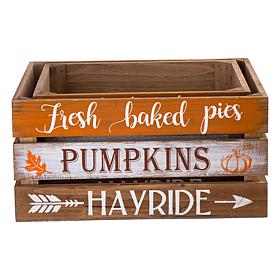 Glitzhome Set of 2 Wooden Pumpkin Crate