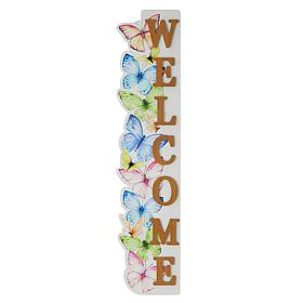 Glitzhome Solid Wood "WELCOME" Porch Sign with Butterfly