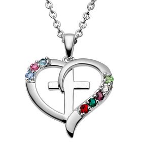 Gold Over Sterling Family Heart And Cross Birthstone Pendant
