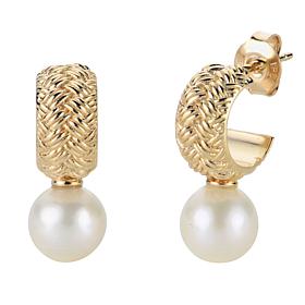 Gold-Plated 7-7.5mm Cultured Pearl Textured Hoop Drop Earrings