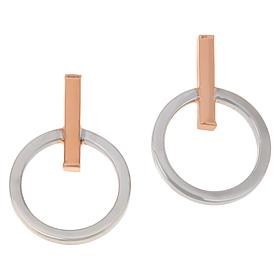 Golden Treasures 2-Tone 14K Gold Circle and Bar Hoop Earrings