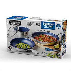 GraniteStone Blue Stainless Steel Nonstick Pots and Pans Set - 5 Piece