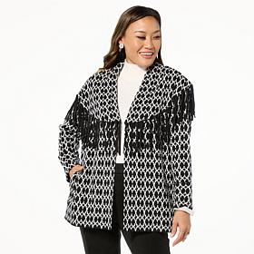 GREY by Jhoan Sebastian Grey Fringed Jacquard Sweater Topper