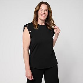 GREY by Jhoan Sebastian Grey Grommet Detail Cap Sleeve Jersey Knit Tee