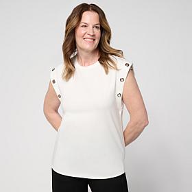 GREY by Jhoan Sebastian Grey Grommet Detail Cap Sleeve Jersey Knit Tee