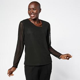 Grey by Jhoan Sebastian Stretch Mesh Knit Asymmetric Neckline Top