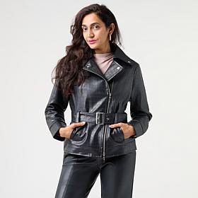 Grey by JSG Faux Leather Croc Moto Jacket