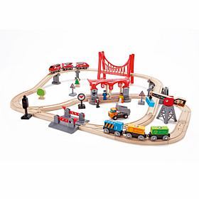 Hape Wooden Train Set Busy City Rail Set - 51 Pieces