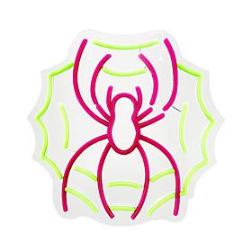 Haunted Hill Farm 0.9-Ft. Neon Pink & Green LED Spider with Web Wal...
