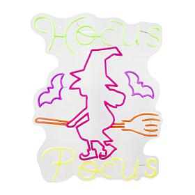 Haunted Hill Farm 1.9-Ft. Neon Multicolor LED Witch with Flying Bro...