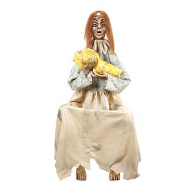 Haunted Hill Farm 3.8-Ft. Sitting Animated Creepy Woman Holding Dol...