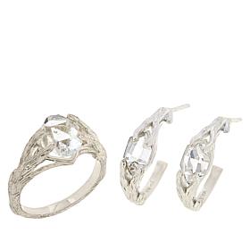 Herkimer Mines "Diamond" Quartz Branch Ring and Hoop Earrings Set