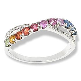 House of Ellure Sterling Silver Sapphire & Zircon Crossover Band Ring