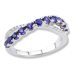 House of Ellure Sterling Silver Sapphire & Zircon Crossover Band Ring