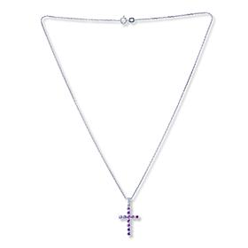 House of Ellure Sterling Silver Sapphire Cross Pendant with 18" Chain