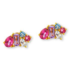 House of Ellure Sterling Silver Topaz Cluster Stud Earrings 