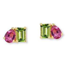House of Ellure "Toi et Moi" Pink Topaz and Peridot Earrings