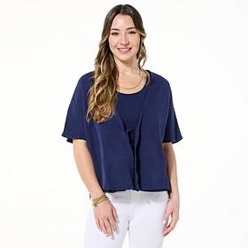 HUE 2-piece Cotton Knit Kimono Wrap and Tank Set