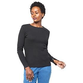 HUE Button-Detail Slit Sleeve Ribbed Layering Top