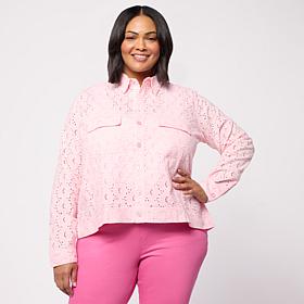 HUE Button-Front Cotton Eyelet Topper