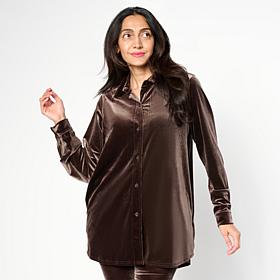 HUE Long-Sleeve Button-Down Velvet Shirt