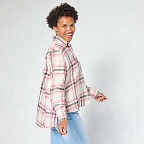 HUE Plaid Flannel Button-Down Hi-Low Hem Shirt