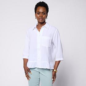 Hue Ruffle Hem 3/4-Sleeve Button-Down Top 
