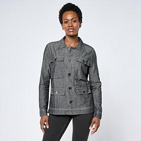 HUE Utility Pocket Button-Front Denim Shirt