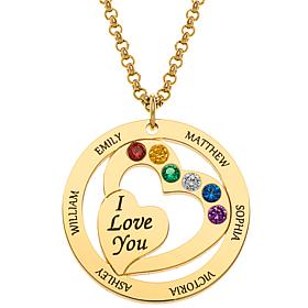 I Love You Engraved Name and Simulated Birthstone Heart Necklace