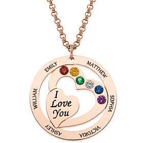 I Love You Engraved Name and Simulated Birthstone Heart Necklace