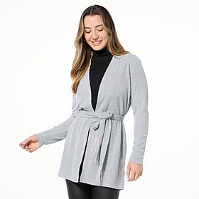 IMAN Global Chic Belted Ribbed Knit Cardigan