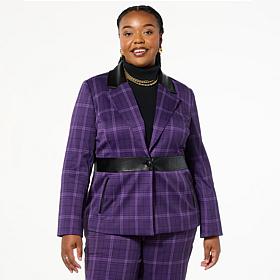 IMAN Global Chic Faux Leather Trimmed Ponte Blazer