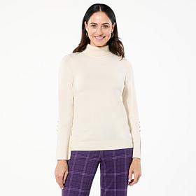 IMAN Global Chic Flounce Cuff Turtleneck Sweater