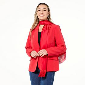 IMAN Global Chic Knit Blazer with Detachable Satin Scarf