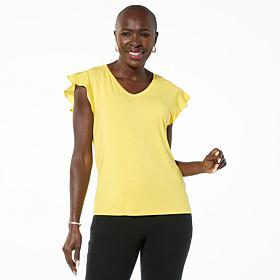 IMAN Global Chic Knit Top with Woven Flounce Sleeves