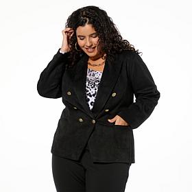 IMAN Global Chic Luxe Faux Suede Double-Breasted Blazer