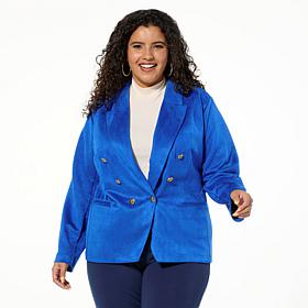 IMAN Global Chic Luxe Faux Suede Double-Breasted Blazer